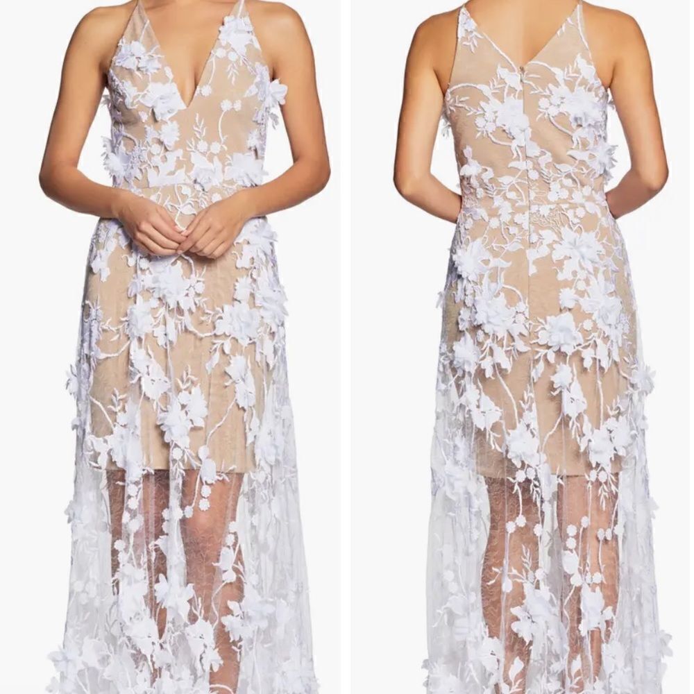 Dress the Population Sidney A-line Floral Gown White/Nude M NWT $298